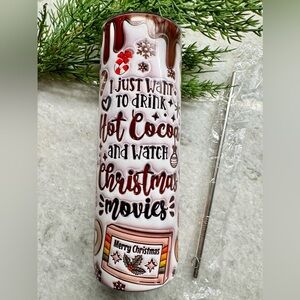 New Hot Cocoa & Christmas Movies Stainless Steel Metal Travel Cup Tumbler 20oz